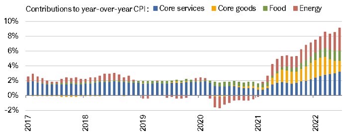 As of June 2022, the core services component was the main driver of CPI, contributing 3.2% to the headline gain of 9.1%. 