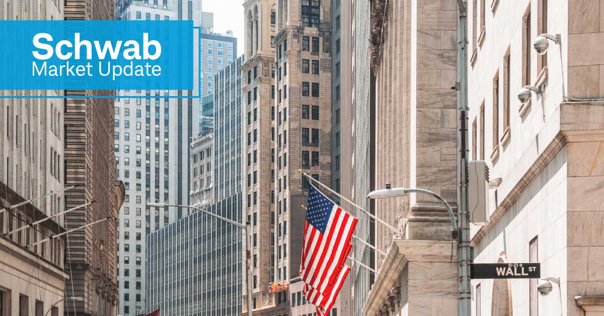 Schwab Market Update: A view of the buildings on Wall Street.