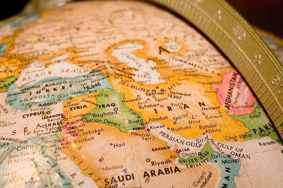 picture of a globe highlighting the Middle East