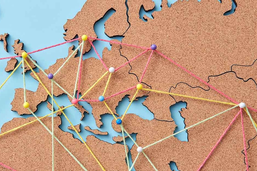 World map with markers