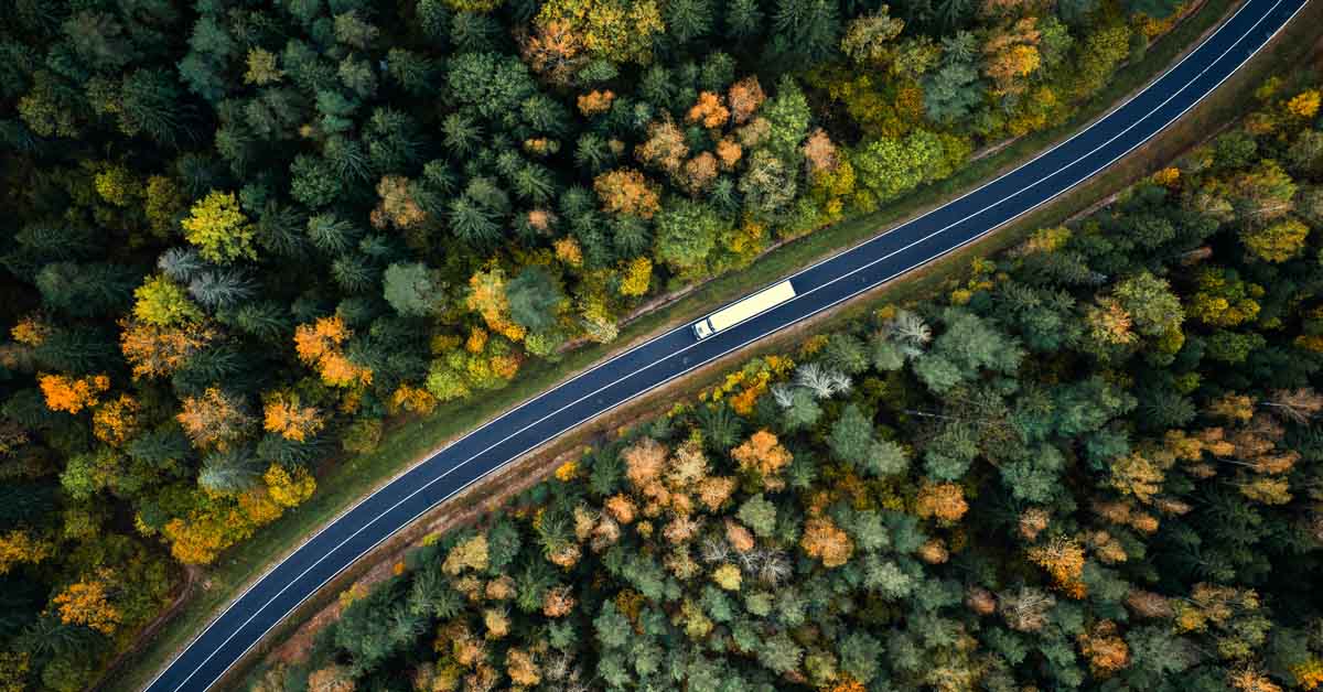 aerial view of a country road