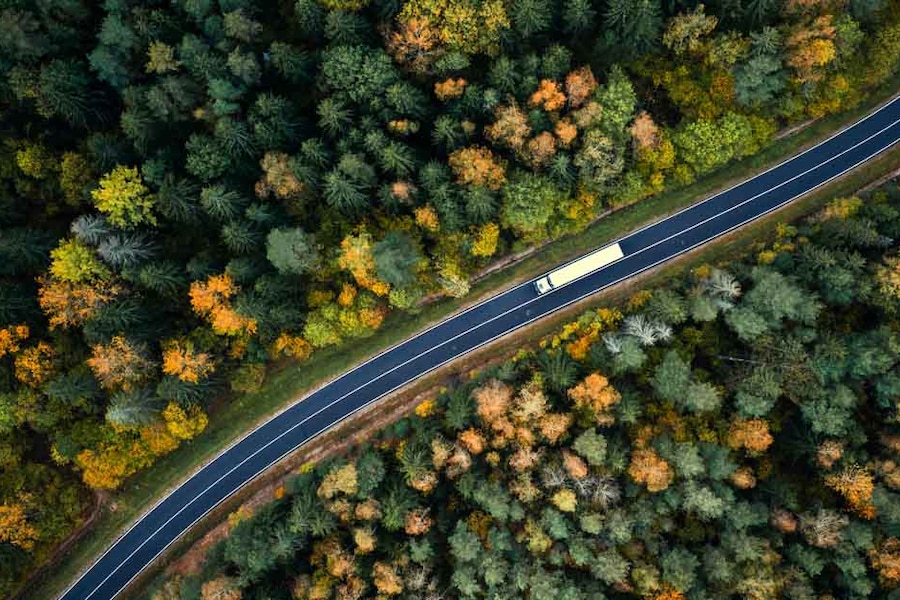 aerial view of a country road