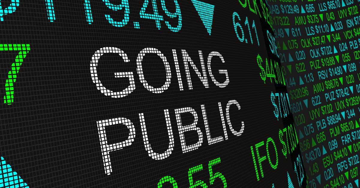 marquee sign showing "Going Public"