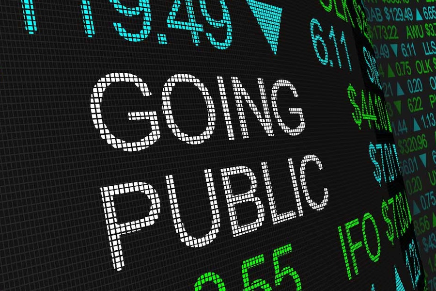 marquee sign showing "Going Public"
