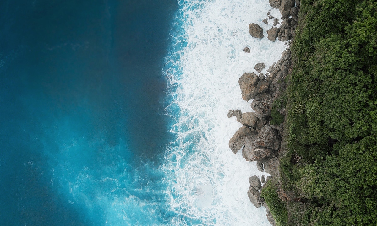 waves crashing on a rocky shore