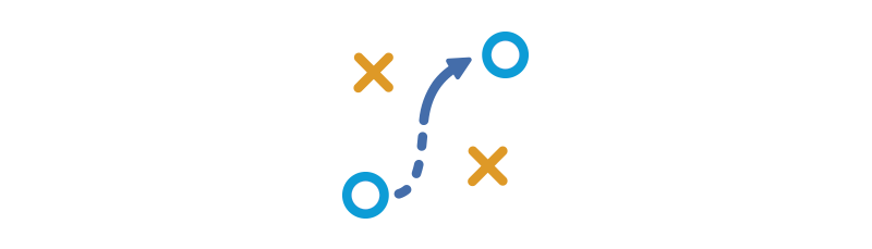 a flat icon showing xs and os in the style of a football play manual