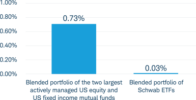 bar chart showing expenses of largest managed funds are .73% vs. schwab 0.03%