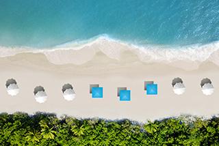 Three blue beach umbrellas