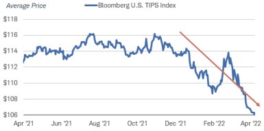  The average price of TIPS has been declining for most of 2022, offsetting consumer price index adjustments, which reflect inflation. 