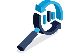 icon of a magnifying glass with a chart in it