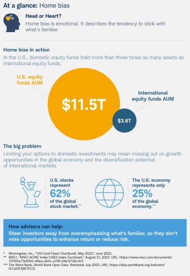 Infographic showing domestic equity funds holding three times as many assets as others