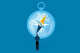 illustration of a man looking at a compass