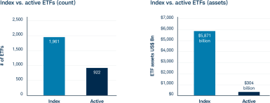 chart showing active vs index by count and assets