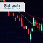 Schwab Market Update: A candlestick chart falling and rising.