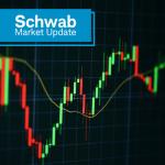 Schwab Market Update: A candlestick chart shows the market rising and falling.